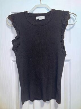 Lea & Viola Black Ruffle-Trim Knit Tank